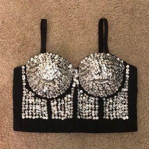 Silver Sequin Bustier Top